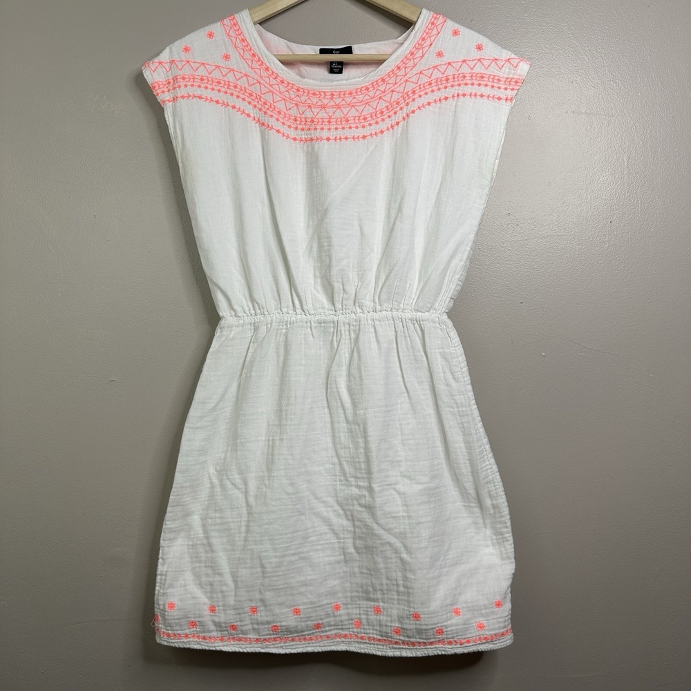 GAP Women's Cotton Cover Up White Pink Embroidery‎ Detail Summer Dress Sz S